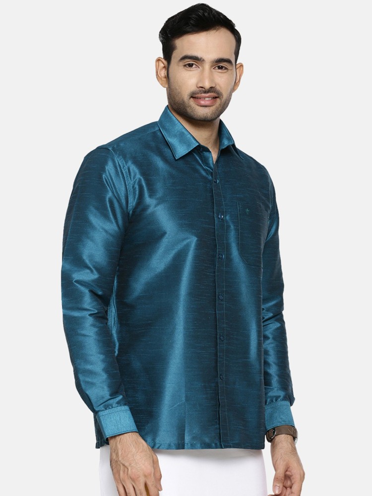 Plain Blue Mens Silk Shirt at Rs 360/piece in Faridabad