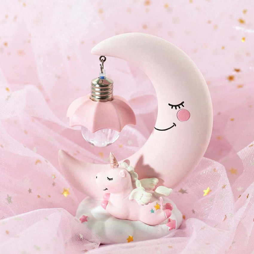 GEEKMONKEY Crecent Moon Unicorn Night Lamp for Kids Birthday Gifts