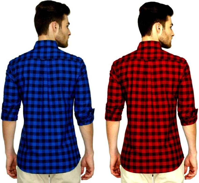 REHAN Men Checkered Casual Red, Blue Shirt - Buy REHAN Men Checkered Casual  Red, Blue Shirt Online at Best Prices in India