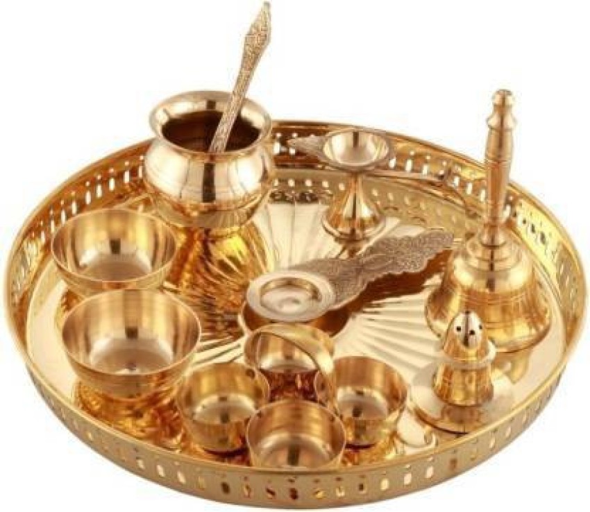 13 Brass Pooja Thali Set (15 Pcs)