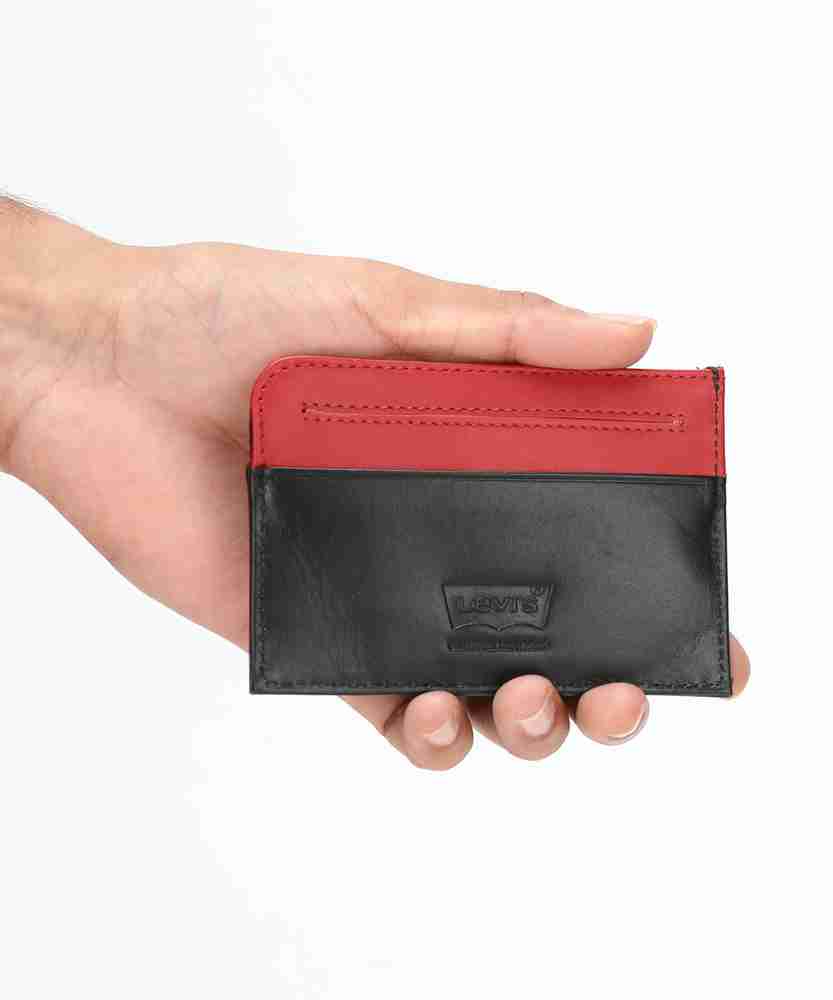 LEVI S Men Red Black Genuine Leather Card Holder BLACK RED
