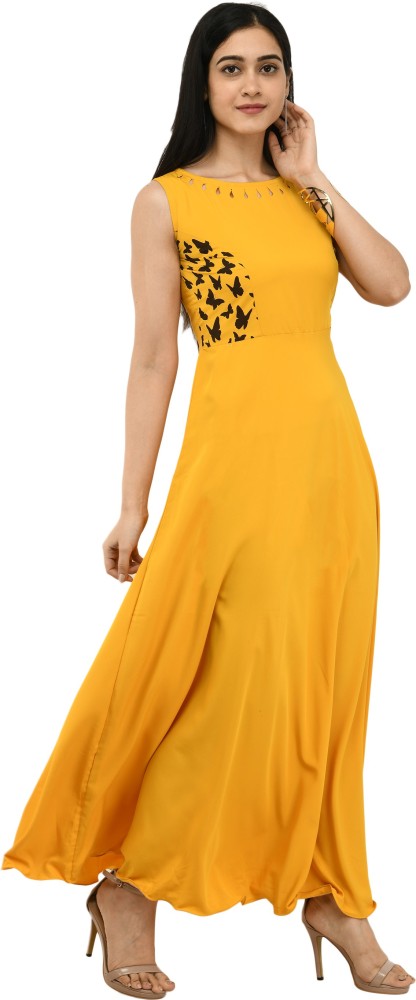 LSTYLE Women Gown Yellow Dress - Buy LSTYLE Women Gown Yellow Dress Online  at Best Prices in India
