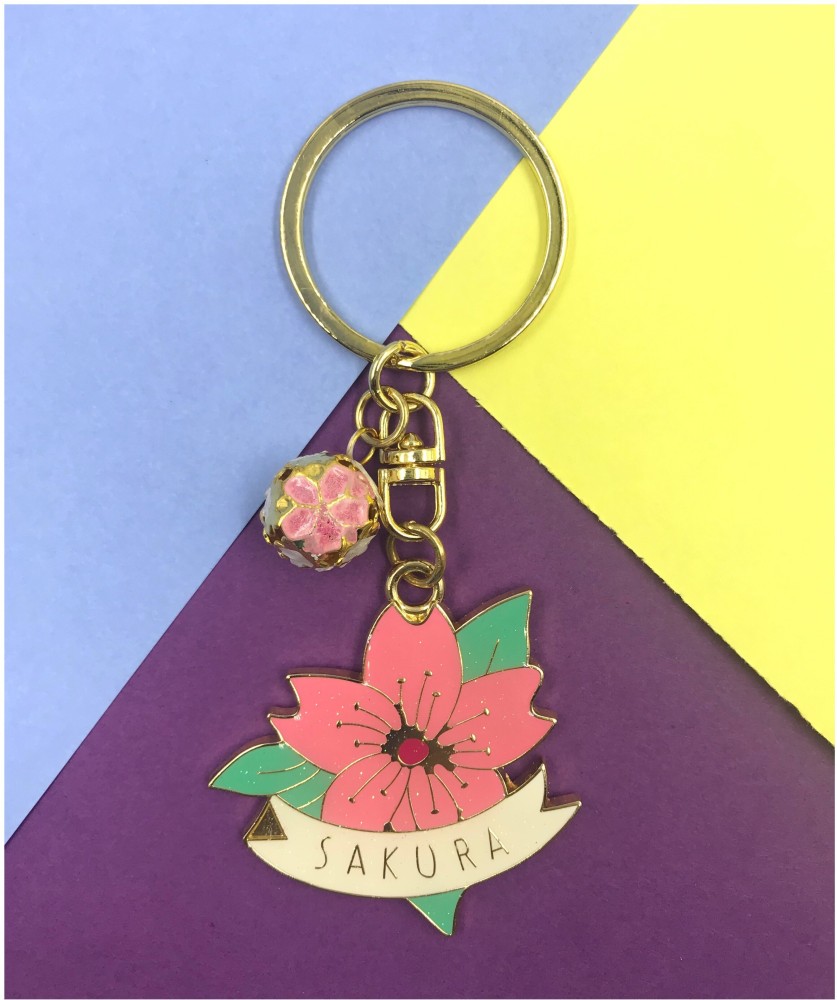 Cherry Blossoms Flower Embroidery Keychain