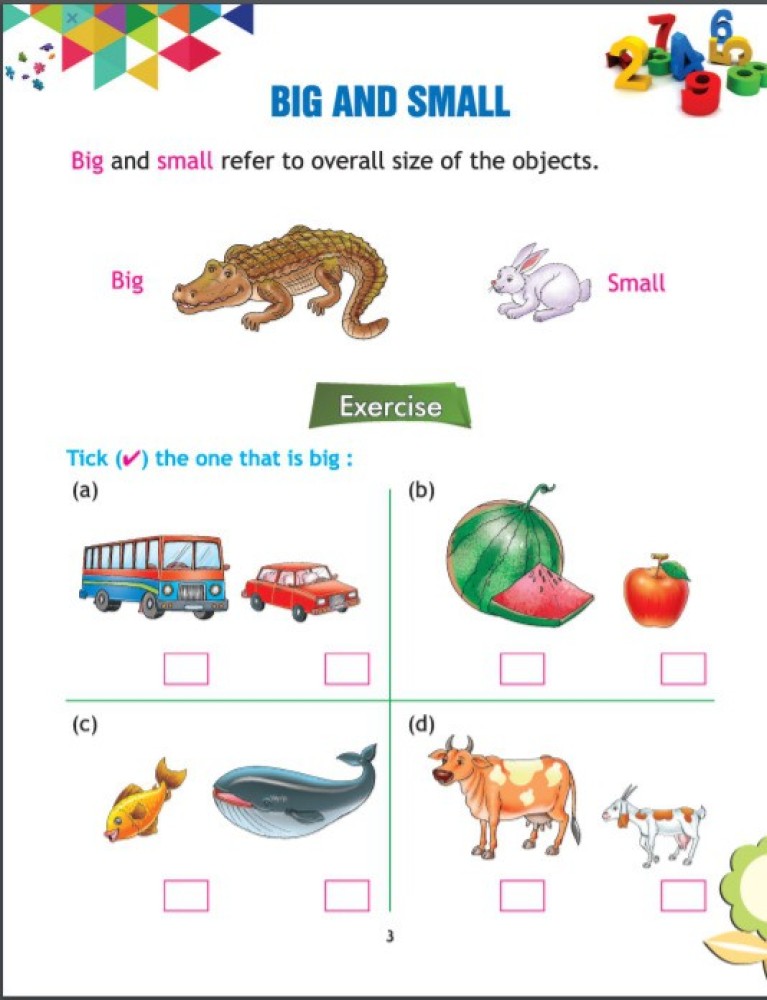 Pre Numbers : Size (Big or Small) worksheet