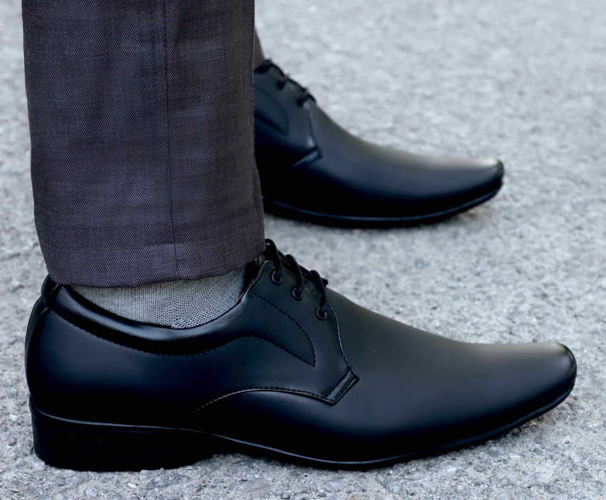 Mens black leather pointed winklepicker shoes top