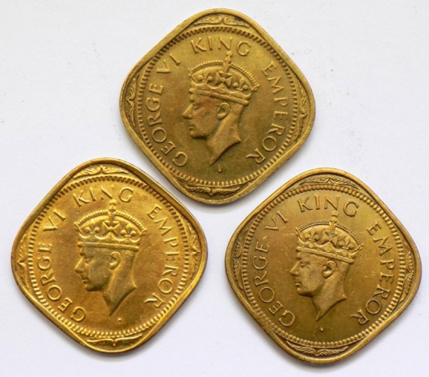 Hariom 1942-43-44 # 2 ANNA - GEORGE VI BRASS COIN LOT -INDIA WT