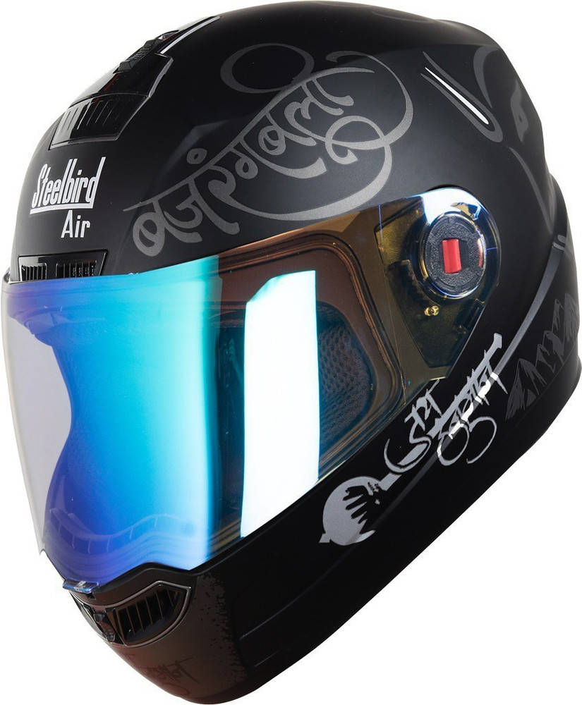 Steelbird SBA 1 Mahavir Gery with Night Vision Blue visor