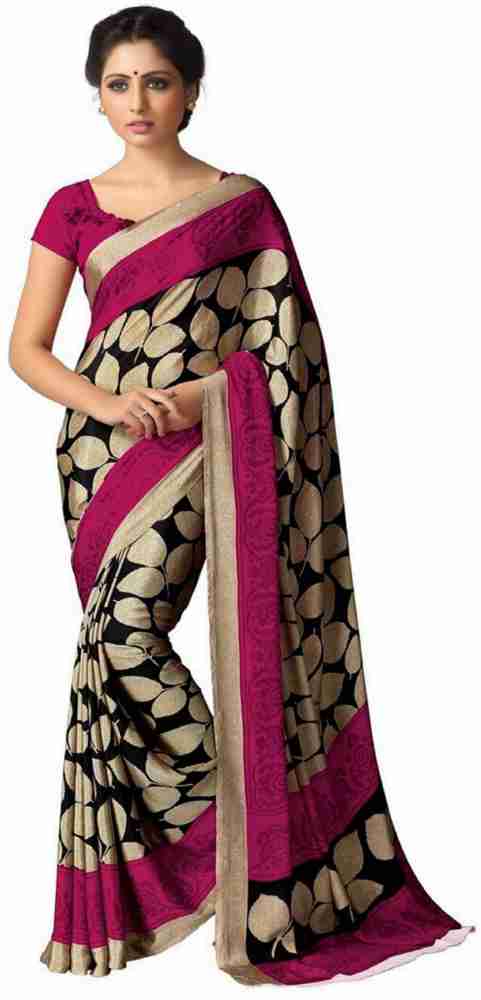 Buy Jaanvi Fashion Printed Daily Wear Crepe Black Sarees Online @ Best  Price In India