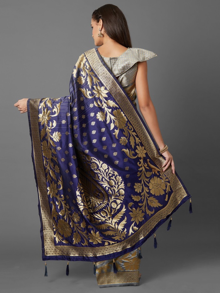 Buy online Soft jacquard saree with self woven motif - Grey-AF1241