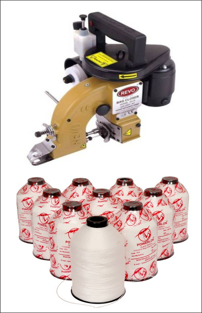 REVO Bag Closer Sewing Machine With Oil System DA Powerlon White PP 2 Ply Bag Closer Unbreakable Thread 1000 Mtr Pack Of 10 Electric Sewing Machine Price in India