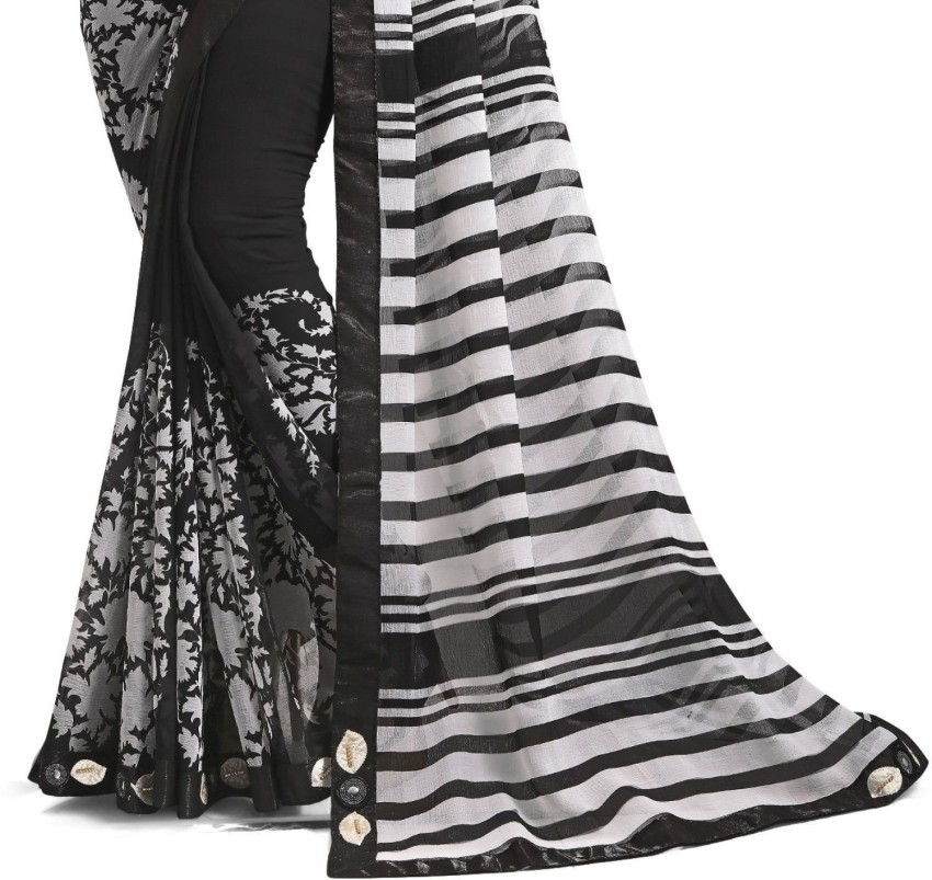 Buy Jaanvi Fashion Printed Daily Wear Crepe Black Sarees Online
