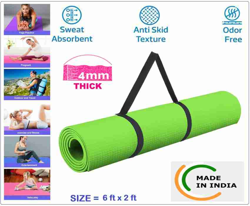 Buy Anti-Skid 6 Feet Long Thick Yoga Mat (Green, 4mm) at Best Price in India