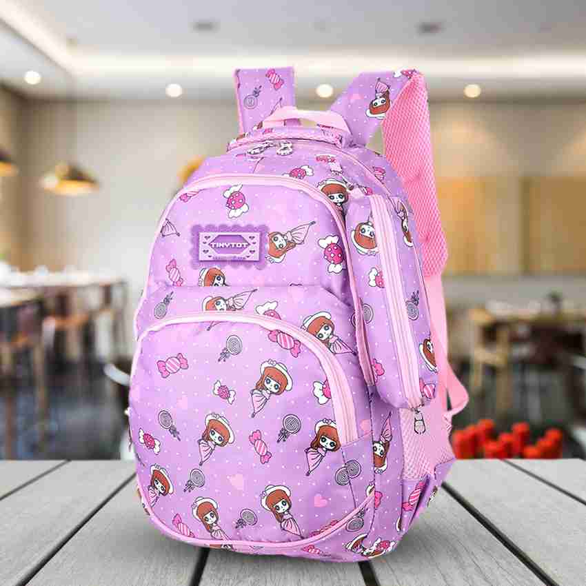 Tinytot Purple School Backpack with Pencil Pouch for 3rd 10th Std Waterproof School Bag