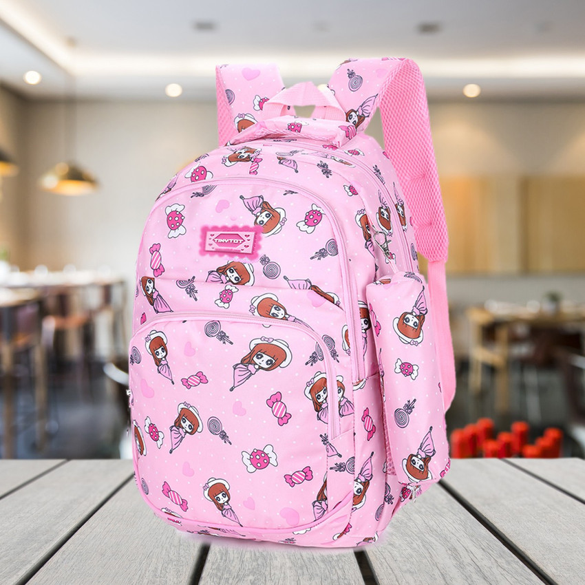 Tinytot Pink School Backpack with Pencil Pouch for kids Waterproof School Bag