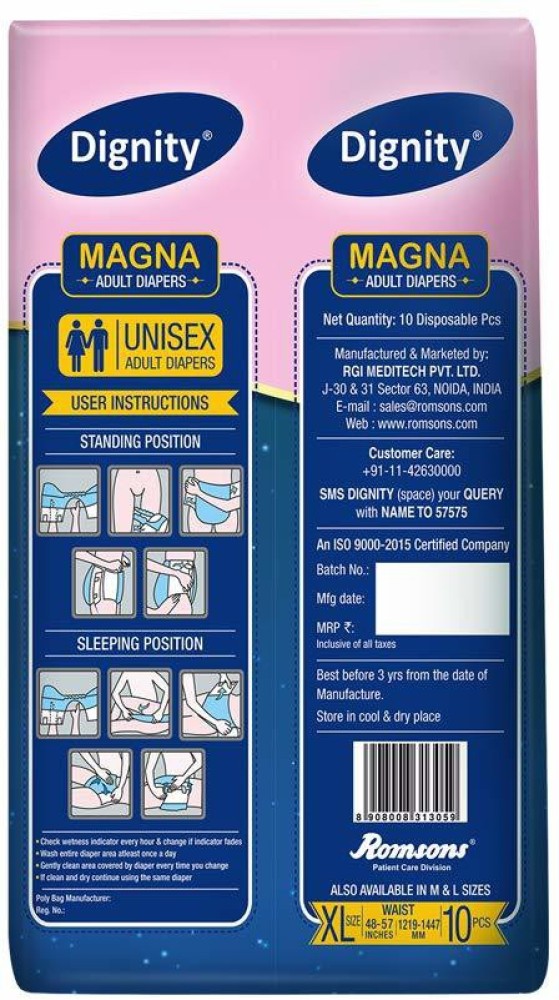 Romsons Dignity MAGNA Adult Diapers Large (Pack of 10 Pcs) for