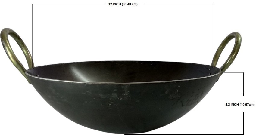 KITCHEN SHOPEE Aluminum Kadhai/Frying Pan deep Kadai for Cooking Fry Heavy  Base with Handle Multipurpose Use (Silver, 31 cm, 12 Inch, Size 4 L)