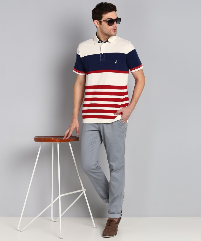 NAUTICA Striped Men Polo Neck White T-Shirt - Buy NAUTICA Striped Men Polo  Neck White T-Shirt Online at Best Prices in India