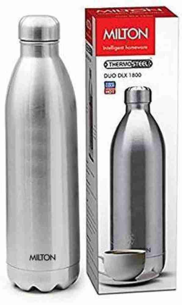 Milton Duo DLX 1800 Thermosteel 24 Hours Hot and Cold Water Bottle with  Bag, 1 Piece, 1.8 Liters, Silver | Leak Proof | Office Bottle | Gym | Home  