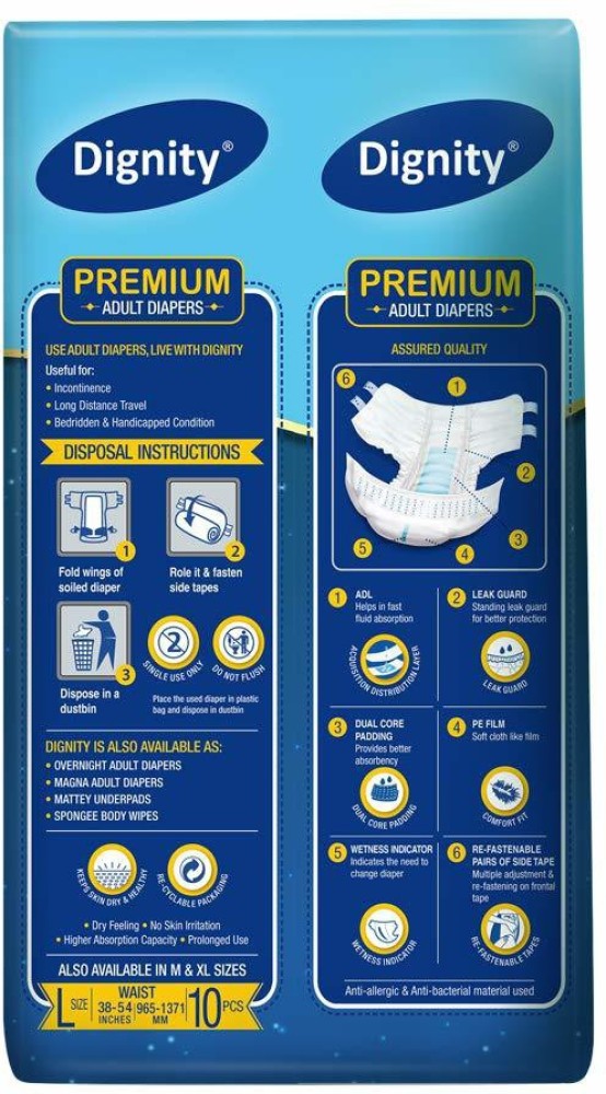 ROMSONS DIGNITY Premium Adult Diaper Unisex Large (10 Pcs/Pack), Size 38”-  54” Adult Diapers - L - Buy 60 ROMSONS DIGNITY Adult Diapers