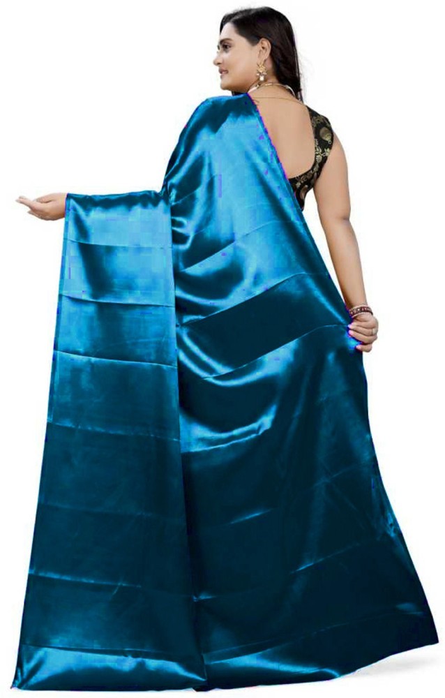 Buy ZINLORIZ Solid/Plain Bollywood Satin Blue Sarees Online @ Best