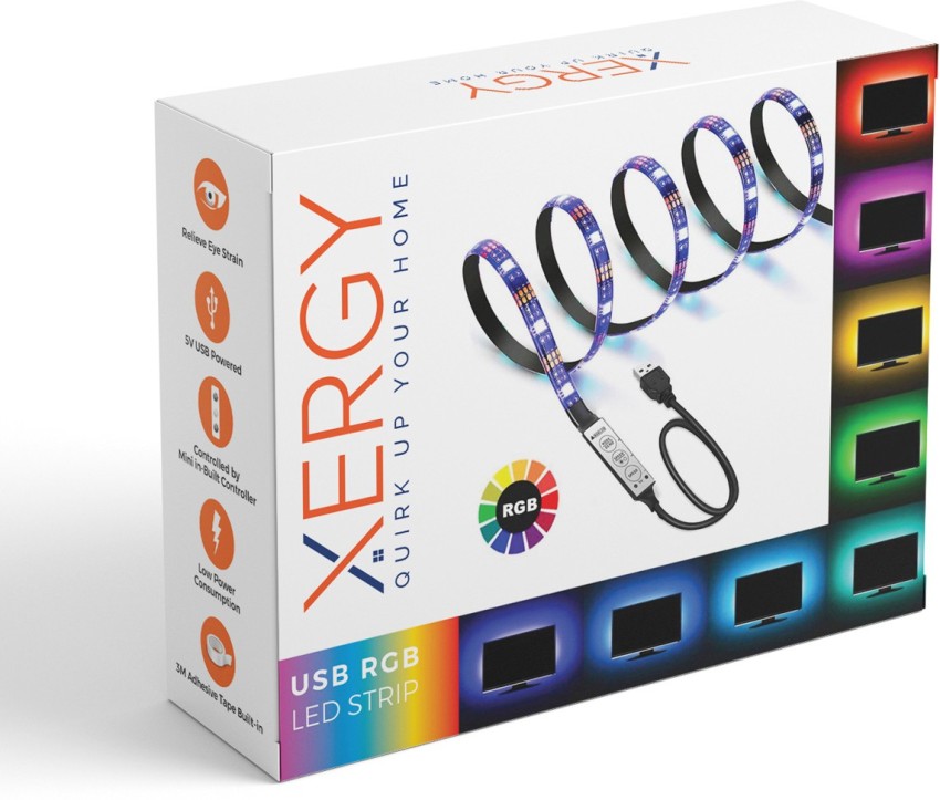 XERGY USB 5V Powered RGB LED Flexible Strip Light With Black PCB