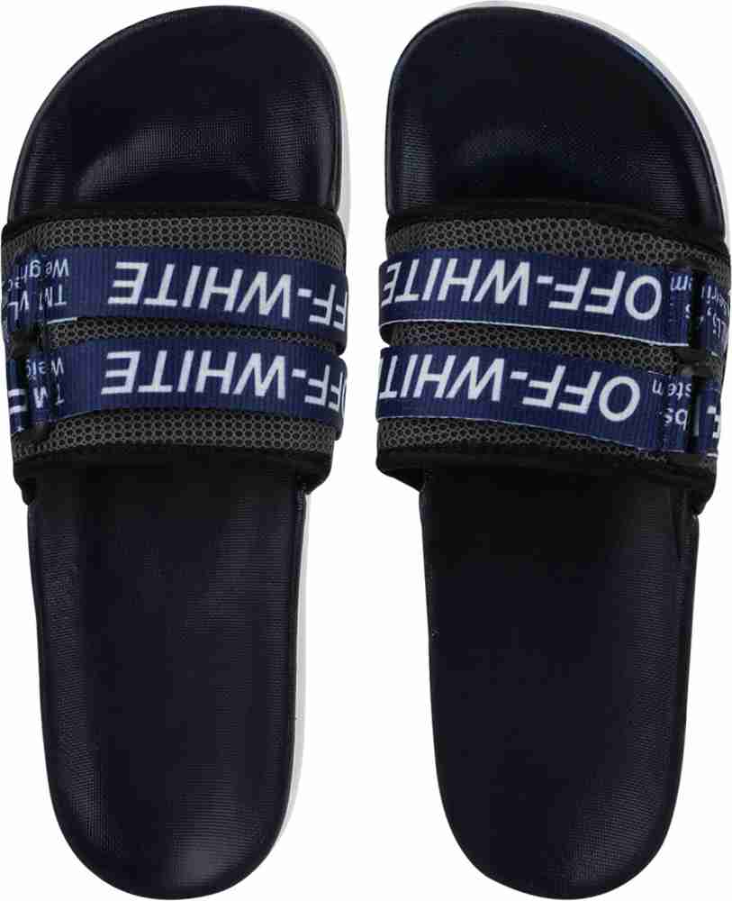 Deny Brown Men Off White Flip Flop Sliders for Mens Blue Slides