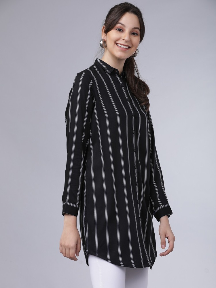 Tokyo Talkies Women Striped Casual Black Shirt - Buy Tokyo Talkies