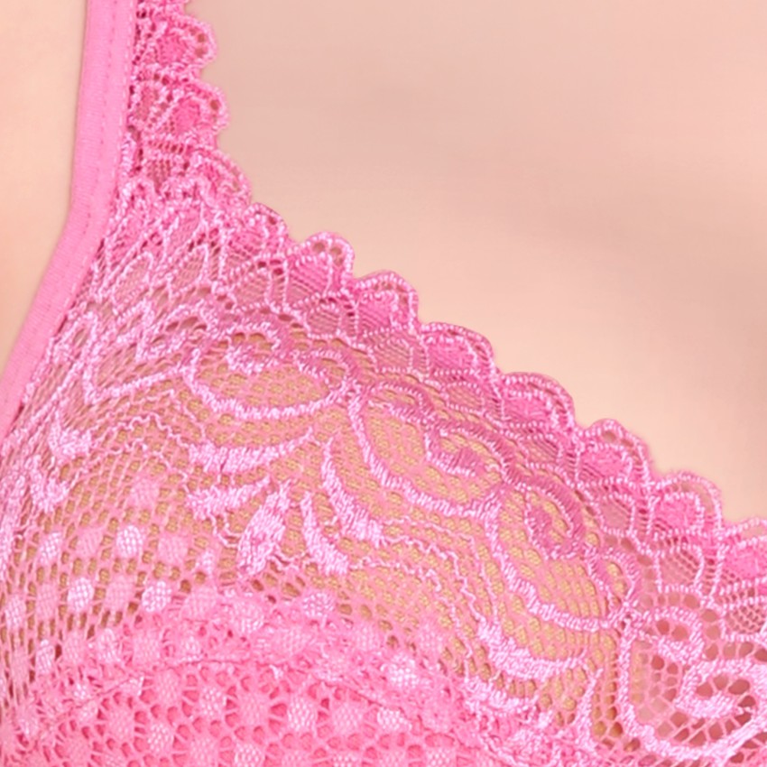 Thrillz Mokita Women's Comforable Non-Padded Non-Wired Net Bra for Women &  Girls Pink
