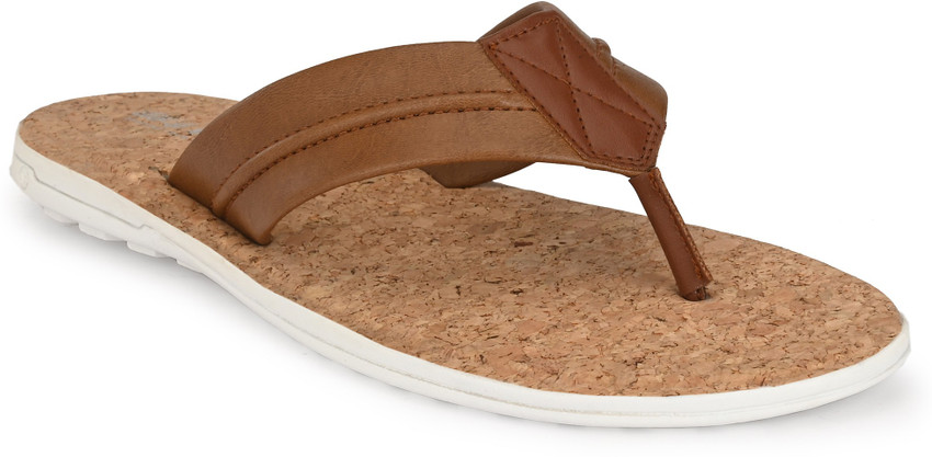 George Walker Men Brown Synthetic Leather Slippers Flip Flops