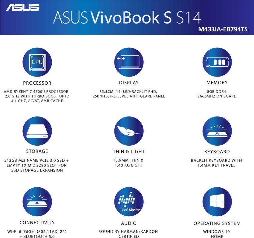 ASUS VivoBook S14 AMD Ryzen 7 Octa Core 4700U 8 GB 512 GB SSD