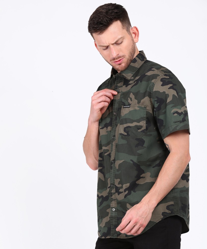 Calvin Klein Jeans Men Military Camouflage Casual Multicolor Shirt