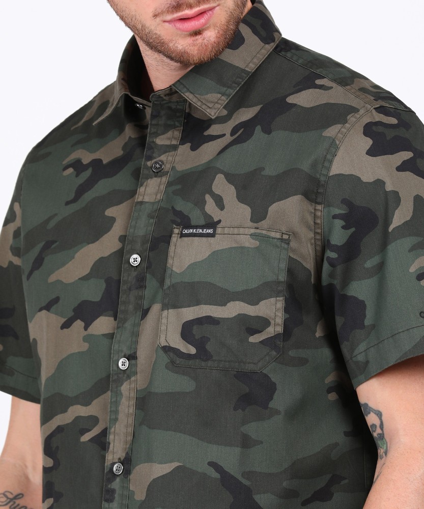 Calvin Klein Jeans Men Military Camouflage Casual Multicolor Shirt