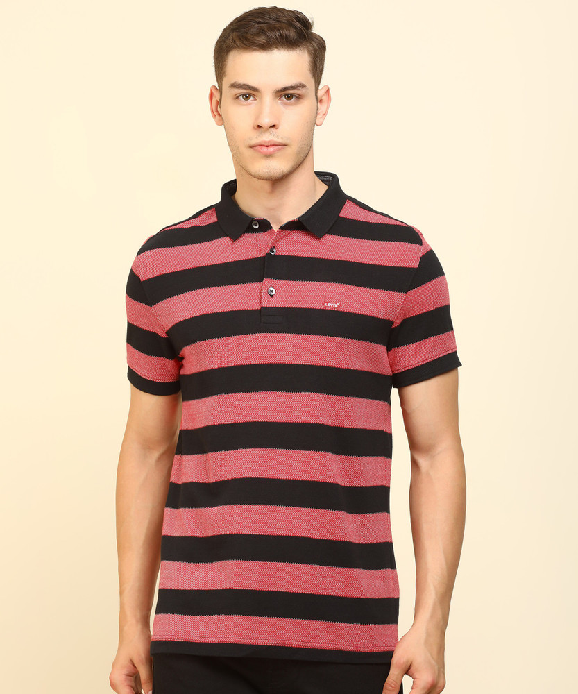 LEVI S Striped Men Polo Neck Reversible Black Pink T Shirt