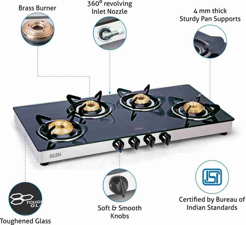 Glen 4 Burner 1044 GT XL HF BB Stainless Steel Manual Gas Stove Price in  India - Buy Glen 4 Burner 1044 GT XL HF BB Stainless Steel Manual Gas Stove  online at Flipkart.com