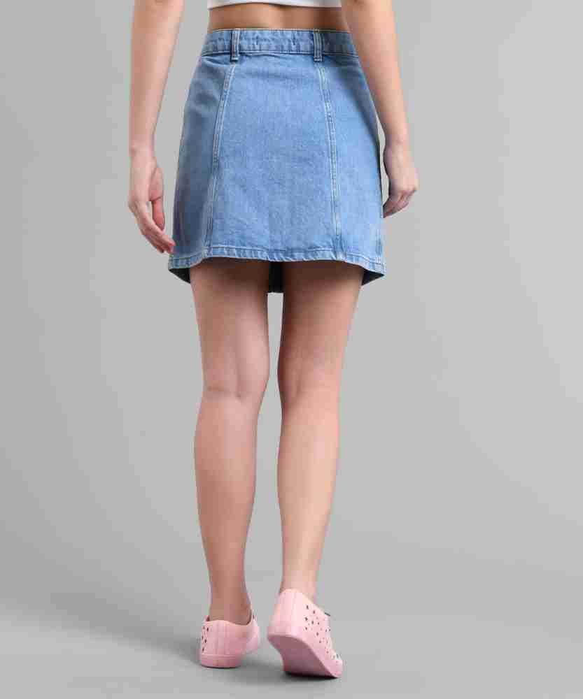 KOTTY Solid Women Straight Blue Skirt - Buy KOTTY Solid Women Straight Blue Skirt  Online at Best Prices in India