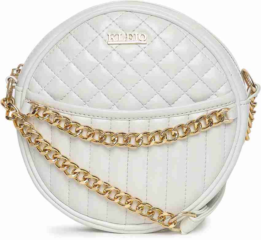KLEIO White Sling Bag Quilted Round Sling Bag For Women Girls