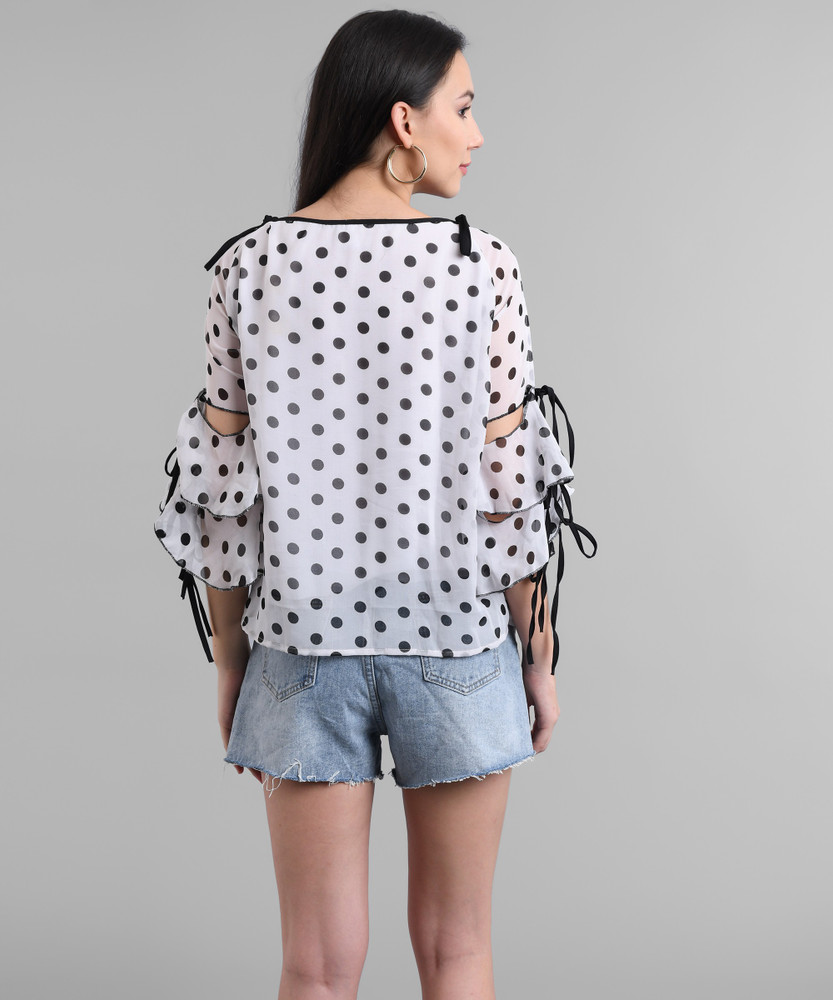 Raabta white cold shoulder hot sale top with black knotes