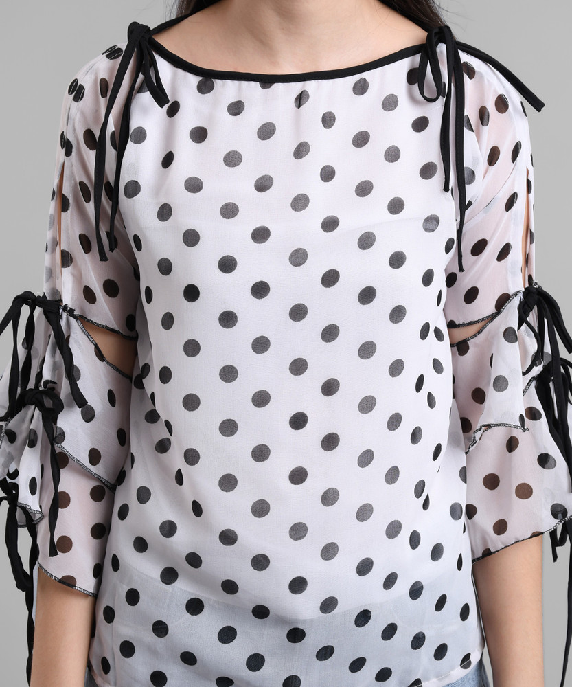 Raabta white cold shoulder top store with black knotes