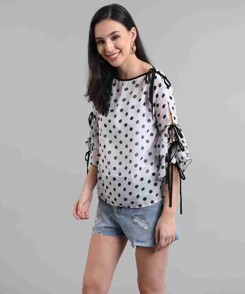 Raabta women white cold shoulder plain top best sale with black knots