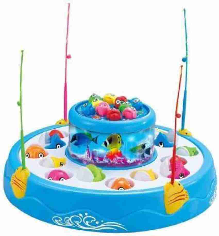 Kipa Musical Motorized Spinning Fishing Game Fish Catching Game Toy 45  Fishes & Big Round Pond with 4 Catching Sticks Toys Pink Color for Kids