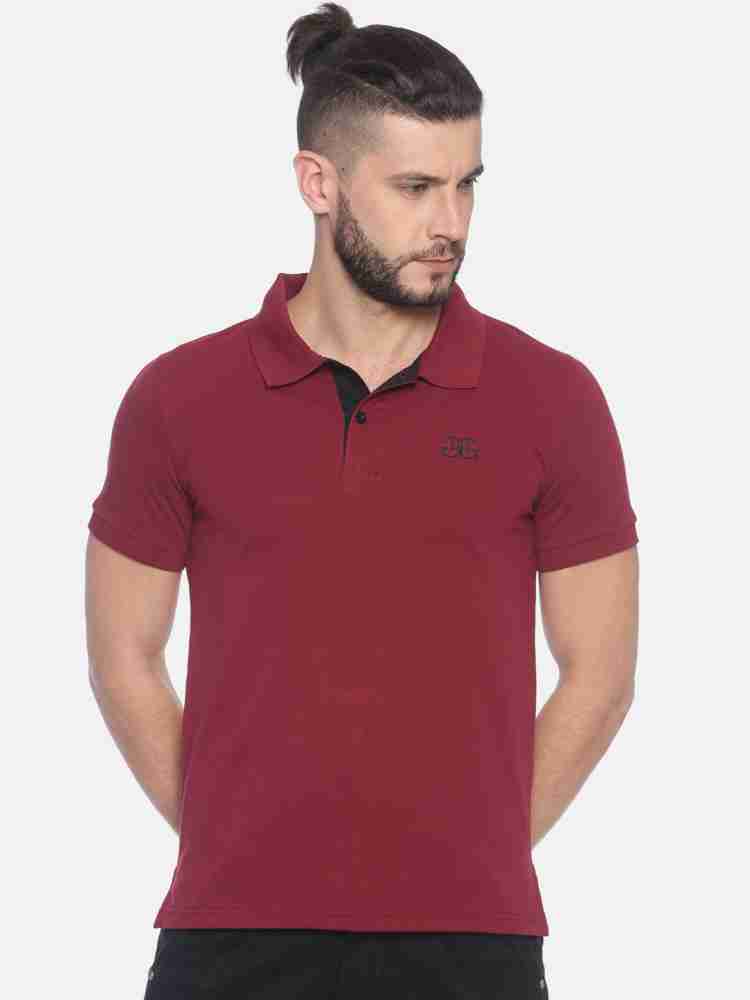 Buy Men Maroon Solid Polo Neck T-shirt Online - 708835