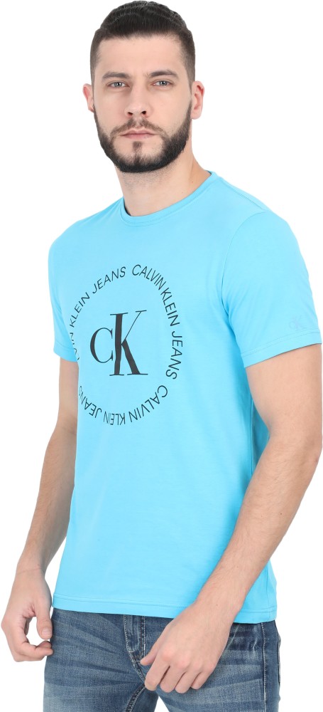 Calvin Klein Jeans Printed Men Round Neck Light Blue T-Shirt - Buy Calvin  Klein Jeans Printed Men Round Neck Light Blue T-Shirt Online at Best Prices  in India