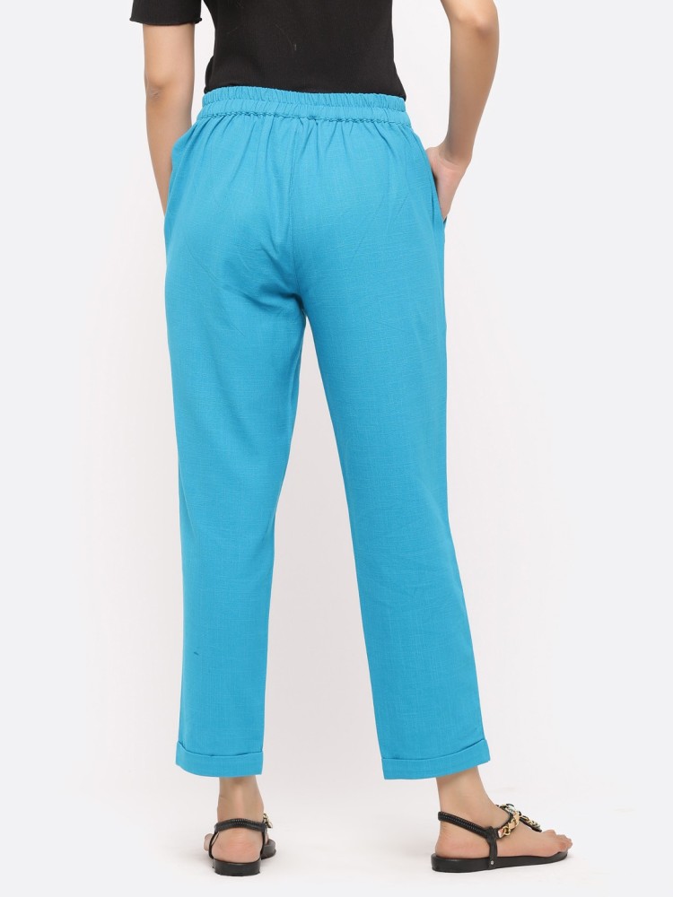 Quaclo Pack of 2 Denim Blue and Grey 2 side Pocket Women Cotton Trouser  Pants