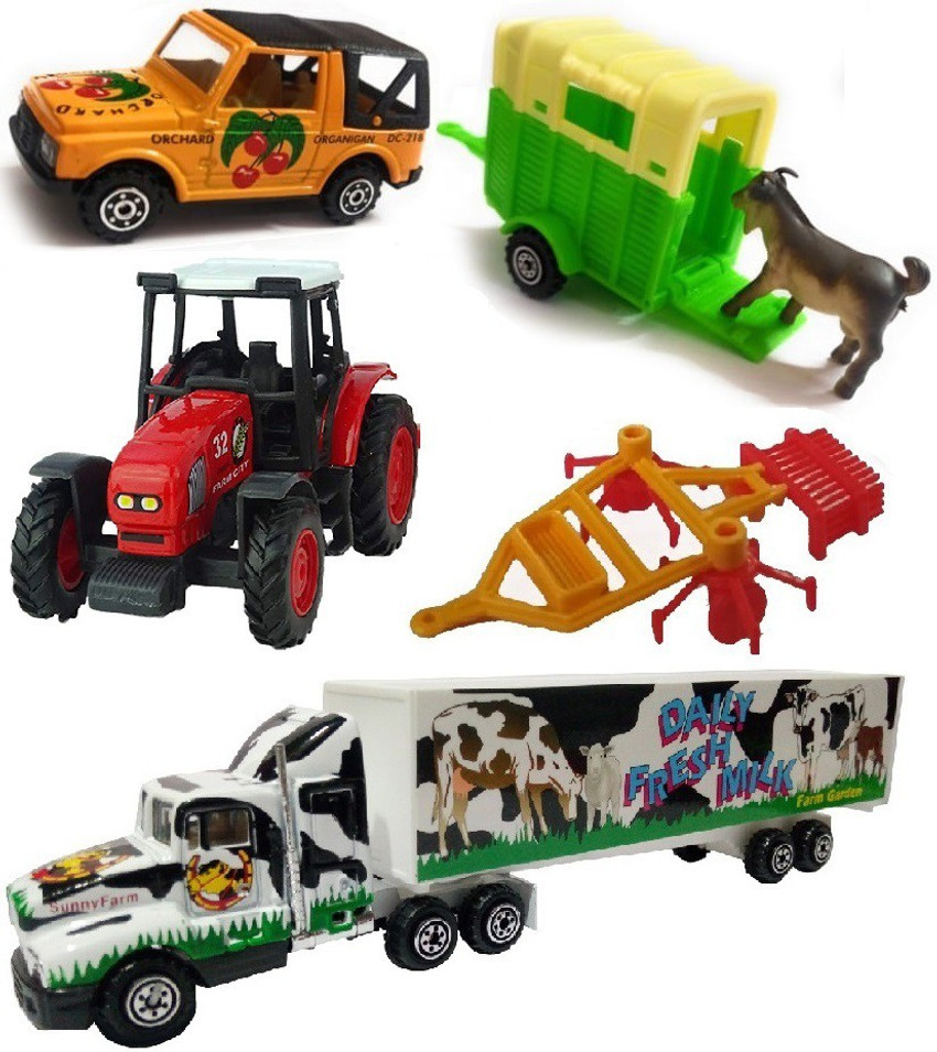IndusBay Farm Toy Set with Die Cast Farm Tractor Trailer