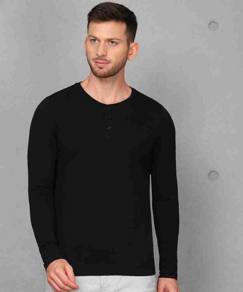 METRONAUT Solid Men Henley Neck Black T Shirt Buy METRONAUT