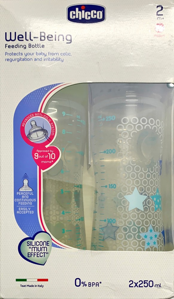 Chicco Well-Being Glass Feeding Bottle (240ml, Medium Flow) (Neutral) 