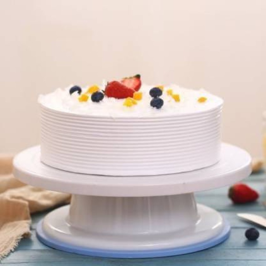 PRAMUKH ART NEW CAKE STAND TABLE with Cake Decorating Revolving Turntable  and White divinext Round Rotating Revolving Cake Sugarcraft Turntable  Decorating Stand Platform cake table Cake Pie Server (Multicolor).. Plastic  Cake Server