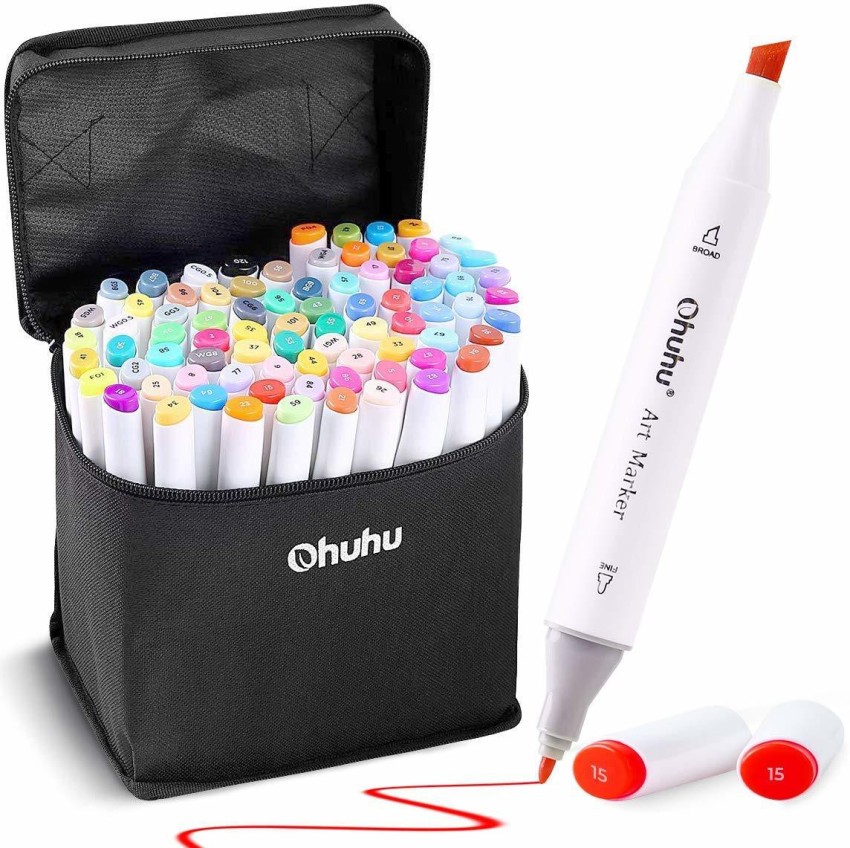 Ohuhu 48 Pieces Colorful Art Markers Twin Tip Brush & Chisel Set for Kids  Artist