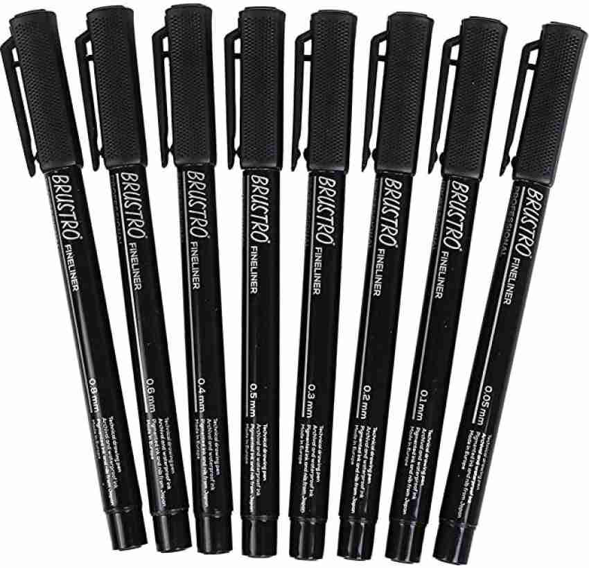 Brustro Professional Pigment Based Fineliner - Set of 8 (Black), 9 Piece