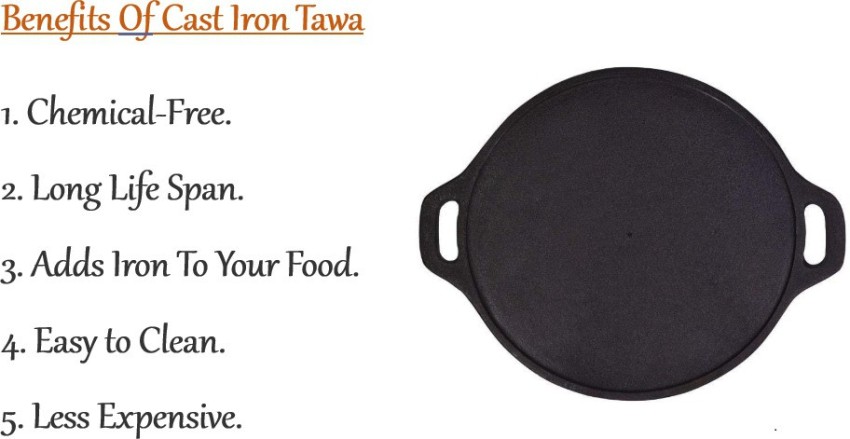 Meyer Pre-Seasoned Cast Iron Flat Dosa Roti Tawa, 26cm, Black- Free  Shipping